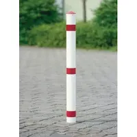 Urbanus Poteau de barrière en acier rouge-blanc Ø 76 mm Avec serrure triangulaire et douille à enfoncer