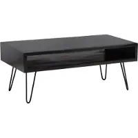 FineBuy Table basse en bois de manguier noir 100x50 cm - Table de salon rectangulaire avec étagère - Table en bois massif Pieds Hairpin Design industriel