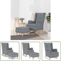 The Living Store Fauteuil à bascule avec pouf Gris clair Tissu