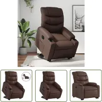 The Living Store Fauteuil relax avec releveur électrique Marron Similicuir