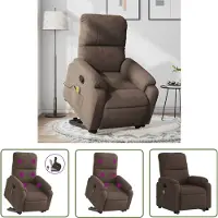 The Living Store Fauteuil de massage avec releveur Marron Tissu microfibre