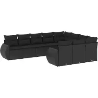 The Living Store 10 pcs. salon de jardin avec coussins noir poly rotin