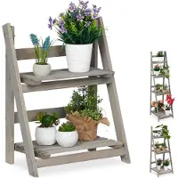 Relaxdays Rack pour plantes en bois gris