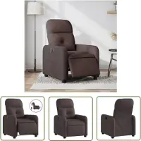 The Living Store Fauteuil Relax Electrique Tissu Marron Foncé