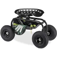 Relaxdays Siège à roulettes , pour le jardin et l'atelier, 150 kg, réglable en hauteur de 48 à 56 cm, siège de jardin mobile à 4 roues, noir