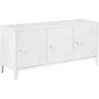 En.casa Armoire de télévision Kotka métal 58 x 113 x 40 cm Table de télévision Étagère de télévision avec trois portes d'armoire et étagères à l'intérieur de l'armoire Acier blanc