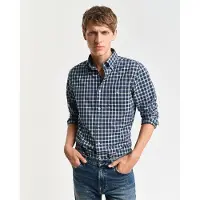 Gant pour homme. 3250002 Chemise classique en popeline à carreaux marine Coupe régulière (3XL), Casuel, Coton, Manche longue