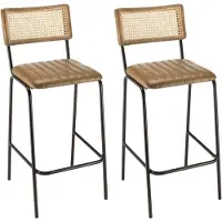 Macabane MARCEL - Lot de 2 tabourets de bar assise matelassée cuir dossier droit MARCEL