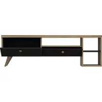 Skye Decor , meuble TV moderne, 150 x 47 x 35 cm, noir et chêne | Panneau de particules 100 % mélaminé, épaisseur 18 mm | Fixation murale possible, nombreuses étagères, design élégant.