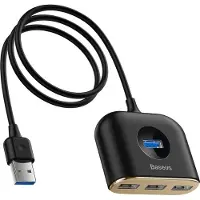 Baseus Adaptateur Usb 4W1 Square Round, Hub Usb 3.0 Do 1X Usb 3.0 + 3X Usb 2.0, 1M (Czarny)
