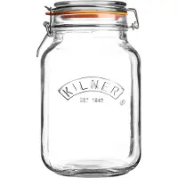 Kilner Verre carré à bouchon étrier, 2 litres, Bocal de conservation, Transparent