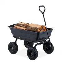 Relaxdays Chariot de jardin , avec fonction de basculement, déchets de jardin, 4 roues pneumatiques 3.50-4, jusqu'à 250 kg, chariot à tirer, noir