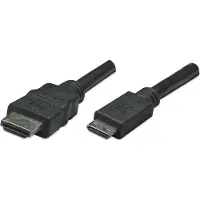 Manhattan HDMI to Mini HDMI Cable, 4K@30Hz (High Speed), 1.8m, Male to Male, Black, Ultra HD 4k x 2k, Fully Shielded, Gold Plated Contacts, Lifetime Warranty, Polybag - High Speed - câble HDMI -...