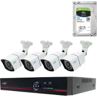Pni Kit de vidéosurveillance AHD House PTZ1500 5MP - DVR et 4 caméras extérieures et disque dur de (2560 x 1920 pixels), Caméra réseau, Noir, Blanc
