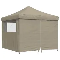 The Living Store Tente de réception Pop-Up pliante avec 4 panneaux latéraux Taupe