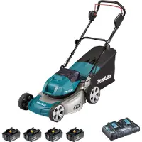 Makita Tondeuse à gazon sans fil 2 x 18 V 3 en 1 Largeur de coupe 46 cm Indicateur de niveau 60 L