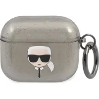 Karl Lagerfeld Kla3Ukhgk Housse pour Airpods 3 Noir/Noir Paillettes Tête de Karl