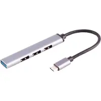 S-Impuls S/CONN maximum connectivity Hub USB-C, 3.0, 4x USB-A, ALU, slim, 0,12m (USB-C, 4 ports), Station d’accueil + hub USB, Gris