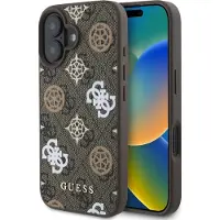 GUESS GUHMP16SP4PWPW iPhone 16 brązowy/brown MagSafe PU Peony On 4G Background (Apple iPhone 16), Coque pour téléphone portable, Marron, Multicolore