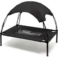 Wiltec Transat pour chiens et chats avec Toit – couleur Noire – M / 76 x 60 x 16 cm – 25 kg max – en tissu Oxford – Lit de camp relaxant surélevé pour Animal domestique avec protection soleil