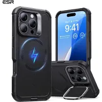 ESR Cyber Armor HaloLock Case avec Stash Stand (Apple iPhone 16 Pro Max), Coque pour téléphone portable, Noir
