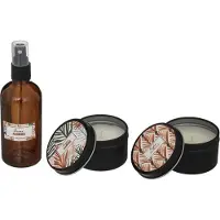 Atmosphera Coffret senteur Ambre et Vanille Spray parfum et 2 Bougies pot en métal