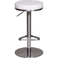 FineBuy Tabouret de bar en acier inoxydable blanc, hauteur d'assise réglable de 57 à 82 cm, tabouret de bar moderne pivotant à 360°, tabouret de comptoir avec pied, tabouret de bistrot haut