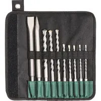 Metabo - Jeu d'inserts et de burins - pour béton, maçonnerie, pierre - Inserts pour marteaux - 10 pièces - SDS-plus - Longueur : 210 mm, 160 mm, 250 mm