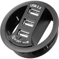 Goobay 93893 Triple USB 2.0 Hi-Speed HUB/distributeur encastrable, noir - à installer dans des traversées de table de 60 mm