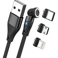 RealPower Magnetic cable 3 Amp,2m,schwarz mit Adaptern