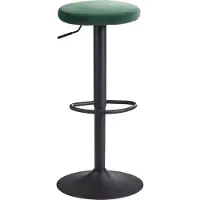 FineBuy Tabouret de bar en velours vert sans dossier, 58 - 79 cm ; tabouret de cuisine en tissu / métal, charge max. 100 kg ; tabouret de bar design, pivotant, style bistrot