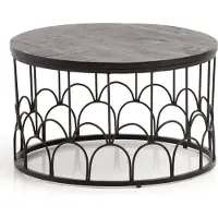 FineBuy Table basse en bois massif de manguier, ronde Ø 60 cm, noire - Table de salon avec structure métallique - Table basse faite main au design industriel art déco