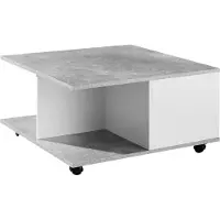 FineBuy Table basse Design gris ciment / blanc 70 x 70 cm Table de salon à 2 tiroirs Table de canapé à roulettes Table à 2 compartiments