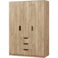 En.casa Armoire 'Eiselfing' avec 3 portes, 2 tringles, 4 compartiments, 3 tiroirs imitation chêne