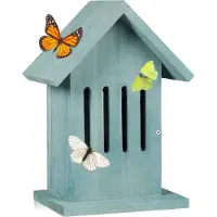 Relaxdays : nichoir suspendu pour papillons, hôtel à insectes pour le jardin ou le balcon, papillons du genre Papilio, H x L x P : 25,5 x 18,5 x 12 cm, turquoise