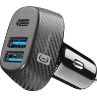 Cellularline Chargeur allume-cigare Multipower Trio 44W 1x USB Type-C et 2x Type-A CBRUSB3PD44WK