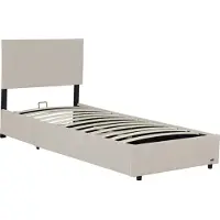 Corium Lit rembourré 'Juva' Cord avec sommier à lattes 90x200 cm Beige