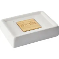 Beliani Ensemble salle de bains 4 pièces céramique beige / bois clair KOUROU