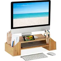 Relaxdays Support D'écran En Bambou, 4 Tiroirs, Réhausseur D'écran D'Ordinateur/laptop, Hxlxp : 16x57,5x25 Cm, Naturel - Relaxdays