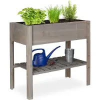 Relaxdays : jardinière surélevée en bois avec compartiment de rangement, pour balcon, terrasse ou jardin, idéale pour les herbes aromatiques, dimensions : 80 x 88 x 43,5 cm, couleur grise