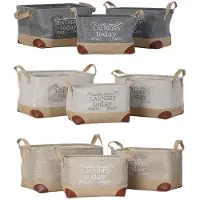 Sublime Market Connect Ensemble de paniers Beige Gris Marron Clair DKD Home Decor - 3 pièces en polyester et bois (40 x 30 x 24 cm)