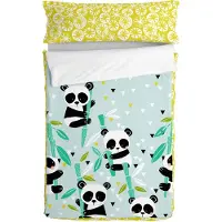 Happy Friday Gesteppte Bettwäsche mit Reißverschluss Moshi Panda Garten Bleu