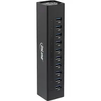 InLine 35395C Hub USB 3.0, 10 ports, boîtier aluminium, noir, avec bloc d'alimentation 4A