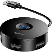 Baseus Hub 4in1 USB to 3.0+ 3x 2.0 15cm black (USB-A, 4 ports), Station d’accueil + hub USB, Noir