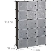 Relaxdays Système d'étagères : armoire à 11 compartiments, penderie avec 2 tringles, étagère à emboîter en plastique à monter soi-même, noir