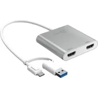 J5CREATE Adaptateur multi-moniteur USB-C vers Dual HDMI (USB-C/USB3.1 m - 1x4K HDMI f + 1xHDMI f 20 cm ; couleur argent) JCA365-N