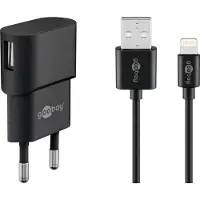 Goobay 45294 Kit de recharge Apple Lightning 1 A, noir, 1 m - Adaptateur secteur avec câble Apple Lightning 1m (Noir)