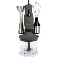 Clatronic SMS 3777, Mixeur plongeant/Fouet/Multipulvérisateur pour mixer, hacher, battre, 400 watts, accessoires inclus, inox/titane