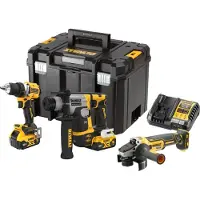 DeWalt Pack 3 outils 18V DCK355P2T-QW Brushless - Perceuse + perforateur + meuleuse + 2 batteries 5Ah Li-Ion + Coffret