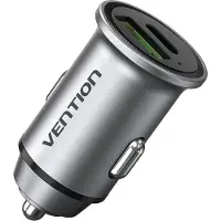Vention Chargeur de voiture à deux ports USB A+C(18/20) Gris Mini Style Alliage d'Aluminium Type